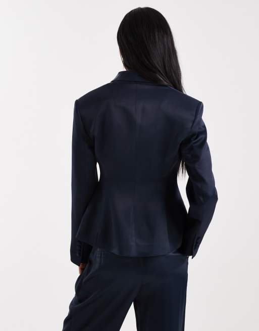 ASOS DESIGN - Ultimate - Blazer elegante da smoking strutturato in raso color blu navy in coordinato, 4 di 4