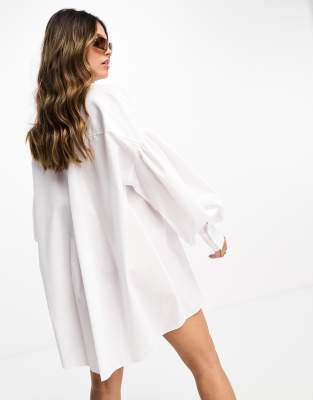 ASOS DESIGN ultimate boyfriend mini shirt dress with volume sleeve in white  | ASOS