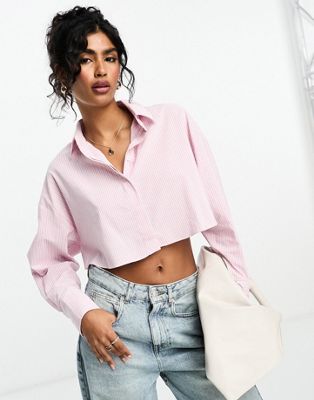ASOS DESIGN ultimate cropped shirt in pink stripe - ASOS Price Checker