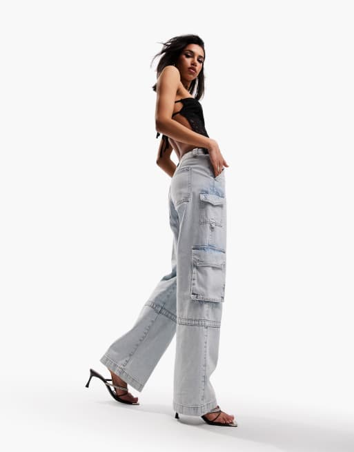 Denim cargo trousers - Light denim blue - Ladies