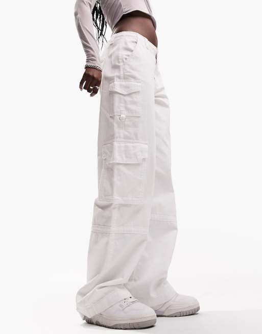 White Cargo Pants Relaxed Wide Leg