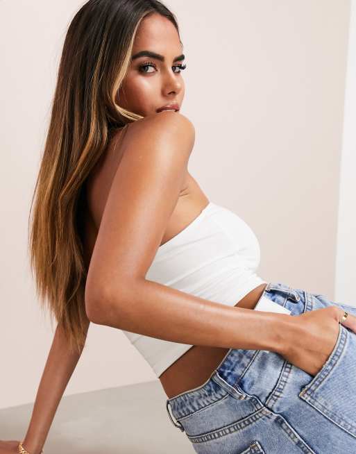 ASOS DESIGN ultimate cotton crop bandeau top en blanco - BLANCO, 3 de 4