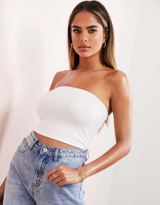 ASOS DESIGN ultimate cotton crop bandeau top in white - WHITE, 2 of 4