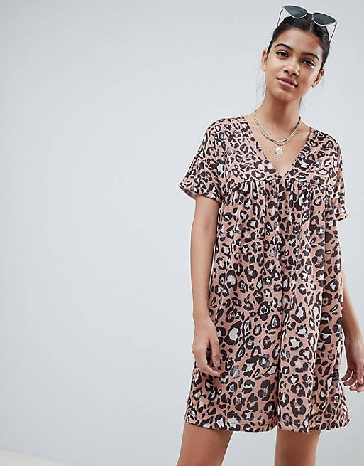 ASOS DESIGN ultimate cotton smock dress in leopard print | ASOS