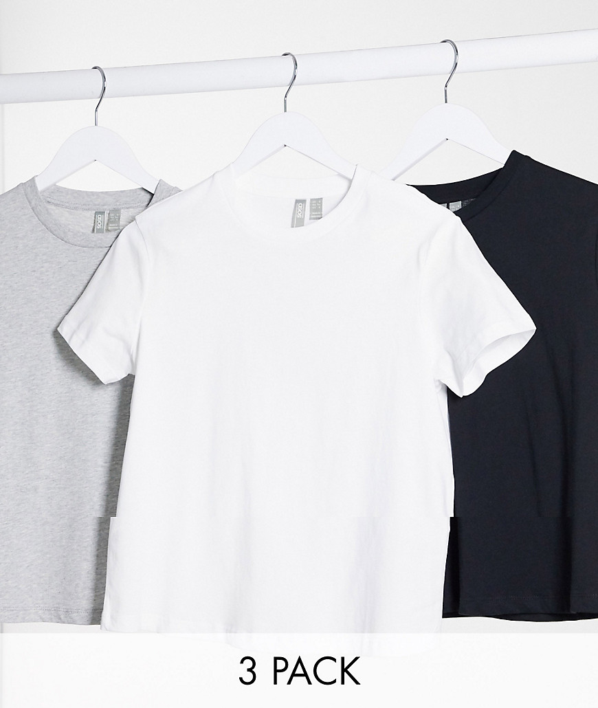 Asos Design Ultimate Cotton T-Shirt With Crew Neck 3 Pack Save In Black White & Grey Marl - Multi