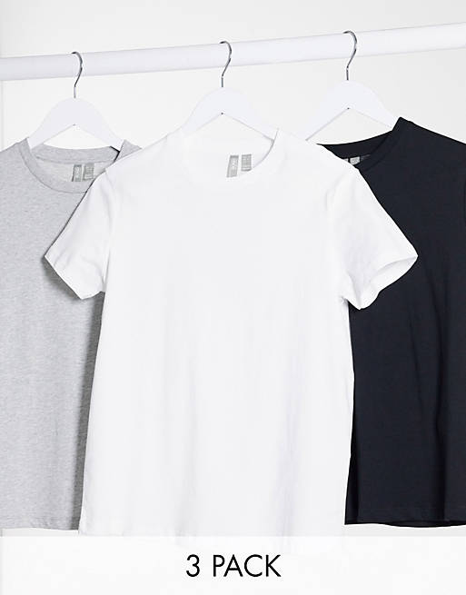 ASOS DESIGN ultimate cotton T-shirt with crew neck 3 pack SAVE in black, white & heather gray - MULTI