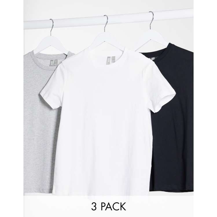 ASOS Design 3 Pack T-Shirt with Crew Neck in Blue, Ecru and Pink-Multi