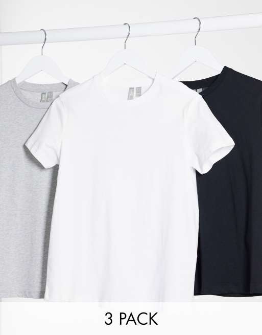 ASOS DESIGN ultimate cotton T-shirt with crew neck 3 pack SAVE in black,  white & heather gray - MULTI