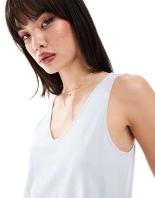 Asos Design Ultimate Cotton Tank Top With Scoop Neck In Light Gray In Blue