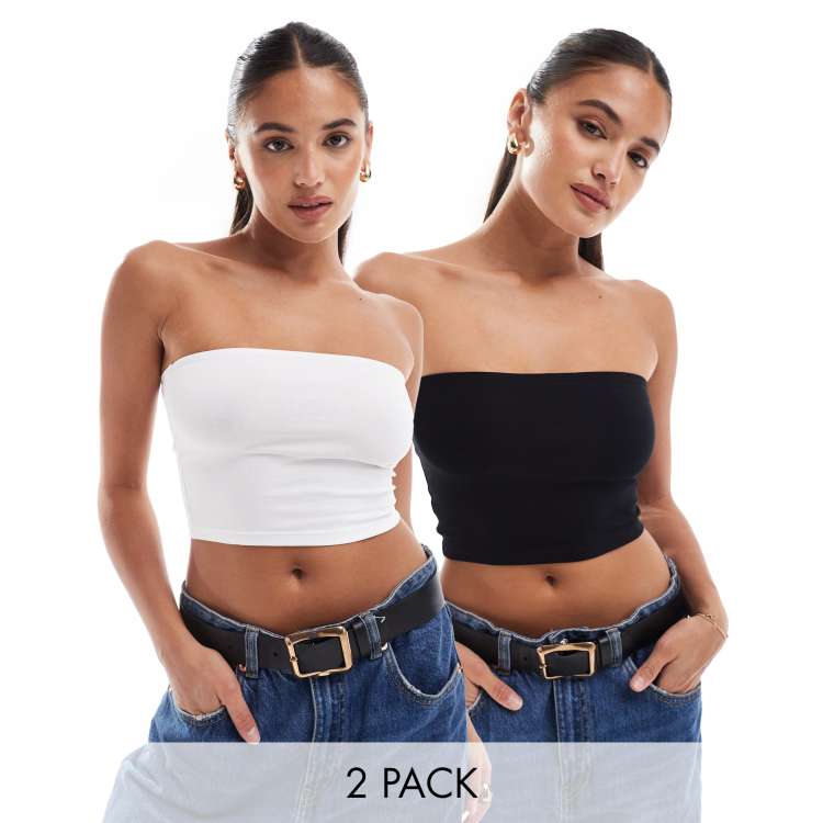 ASOS DESIGN ultimate crop bandeau top 2 pack in multi