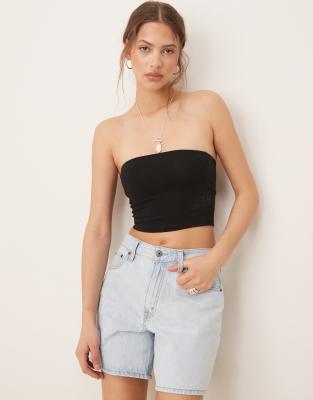 Asos Design Hourglass Ultimate Bandeau Crop Top In Cotton In Black - Black