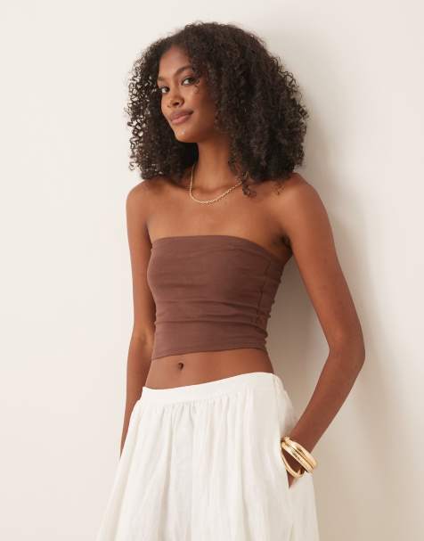 ASOS DESIGN ultimate cropped bandeau in chocolate - view 1