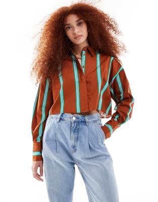 ASOS DESIGN ultimate cropped shirt in brown stripe