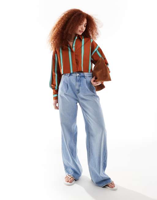 ASOS DESIGN ultimate cropped shirt in brown stripe