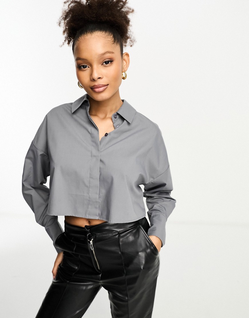 Asos Design Ultimate Cropped Shirt In Gray