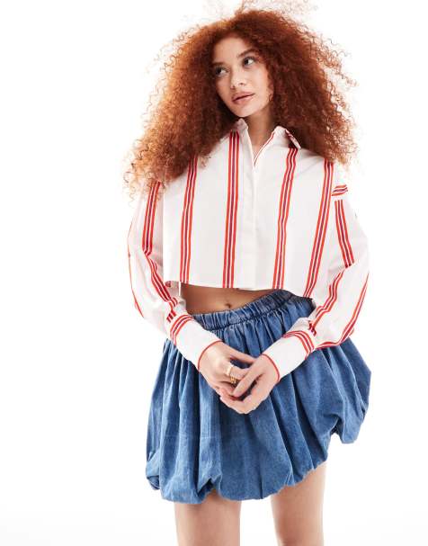 ASOS DESIGN ultimate cropped shirt in red stripe - view 1