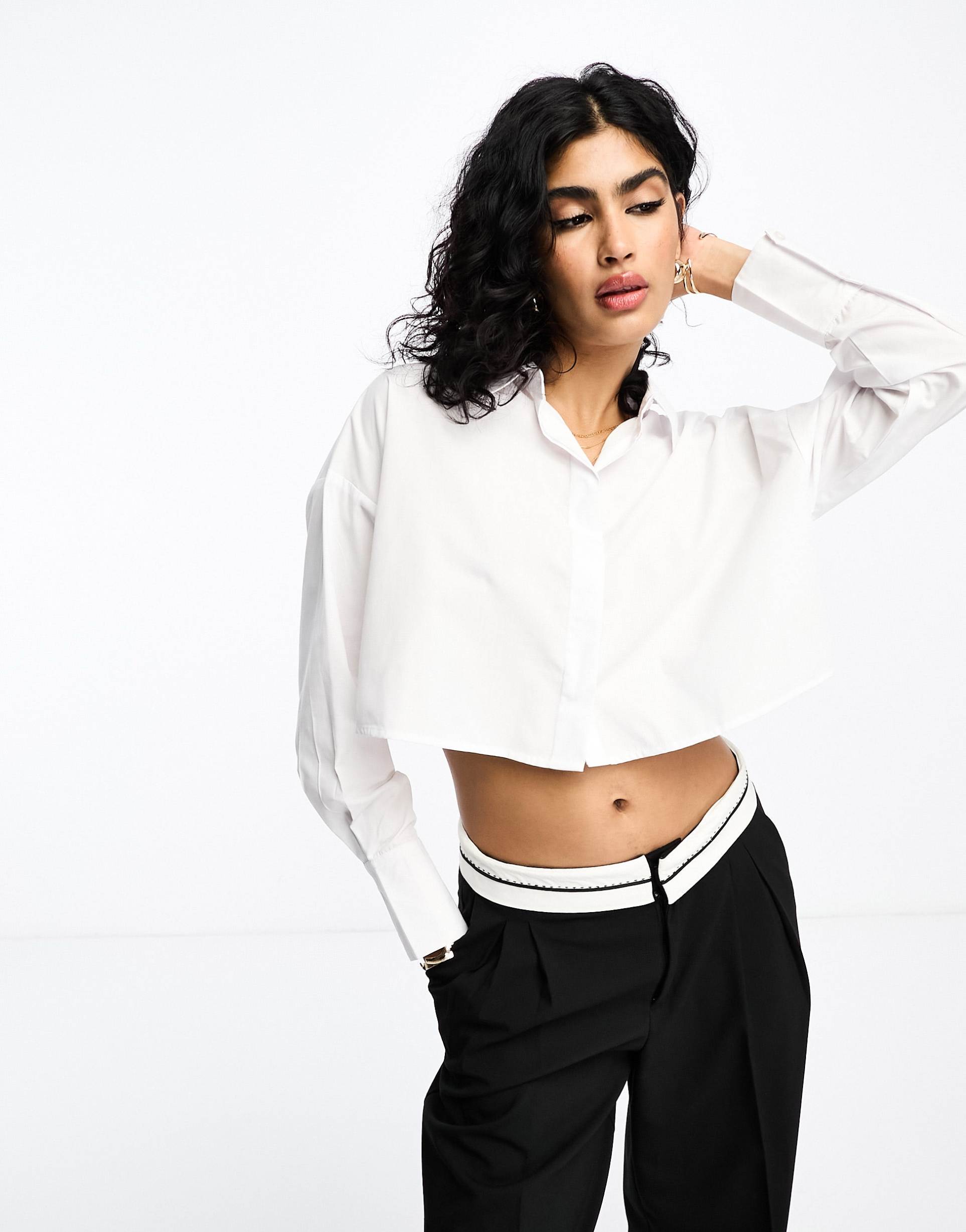 asos design ultimate cropped shirt in white