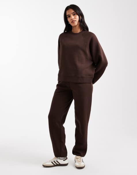 ASOS DESIGN ultimate cuffed brushback sweatpants in chocolate - view 1