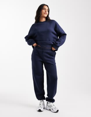 Asos Design Ultimate Cuffed Brushback Sweatpants In Blue