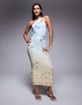 [ASOS DESIGN] ASOS DESIGN ultimate embellished crochet maxi dress with 3D flowers in blue and lemon ombre-Brown 8 Ombre