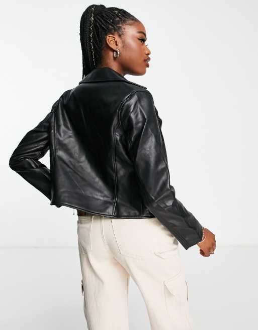 ASOS DESIGN faux leather biker jacket in black