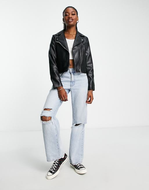 ASOS DESIGN white oversize leather look biker jacket