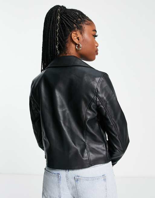 ASOS DESIGN faux leather biker jacket in black