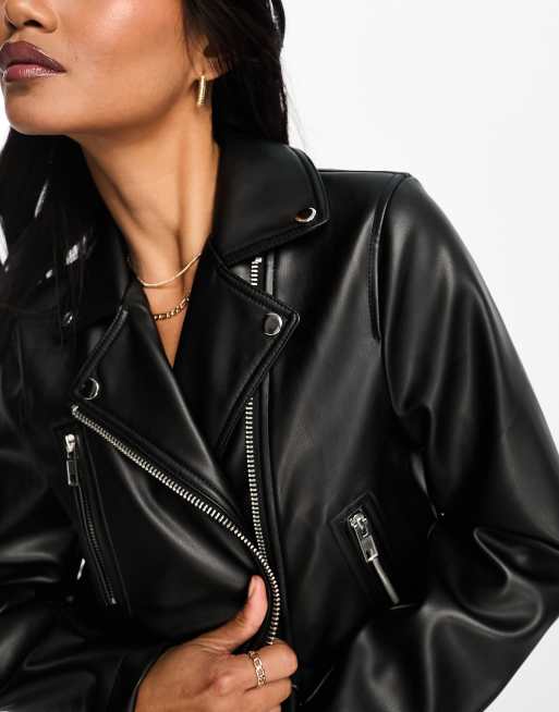 ASOS Hourglass Faux Leather Skinny Biker With Zips in Black