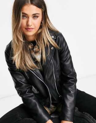 ASOS DESIGN faux leather biker jacket in black