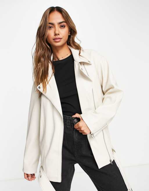 ASOS DESIGN ultimate faux leather biker jacket in cream