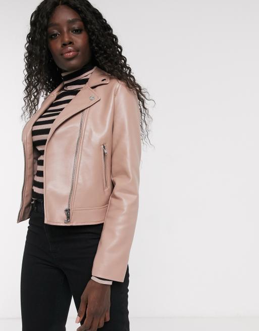 Pink faux leather hot sale moto jacket