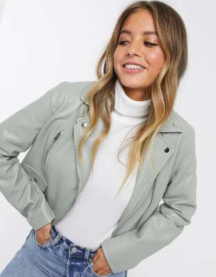 Asos green leather on sale jacket