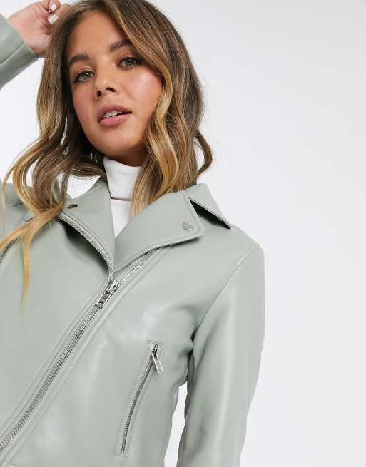 Asos green leather on sale jacket