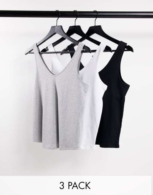 ASOS DESIGN – Ultimate – Flerfärgade linnen i bomullsmix med djup halsringning, 3-pack