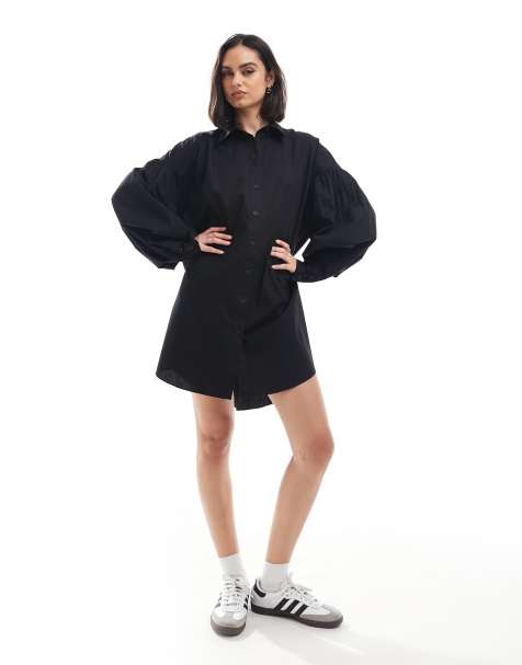 ASOS DESIGN – Ultimate – Kurzes Boyfriend-Hemdkleid in Schwarz mit weiten Ärmeln - view 1