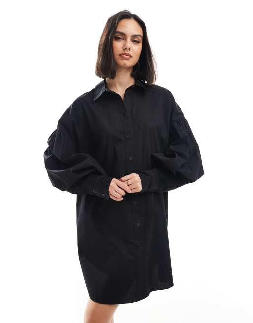 ASOS DESIGN – Ultimate – Kurzes Boyfriend-Hemdkleid in Schwarz mit weiten Ärmeln, 2 von 4