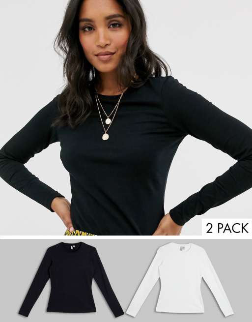 ASOS DESIGN – Ultimate – Langärmliges Shirt aus Baumwolle mit schmalem Schnitt im 2er-Pack, SAVE - MULTI