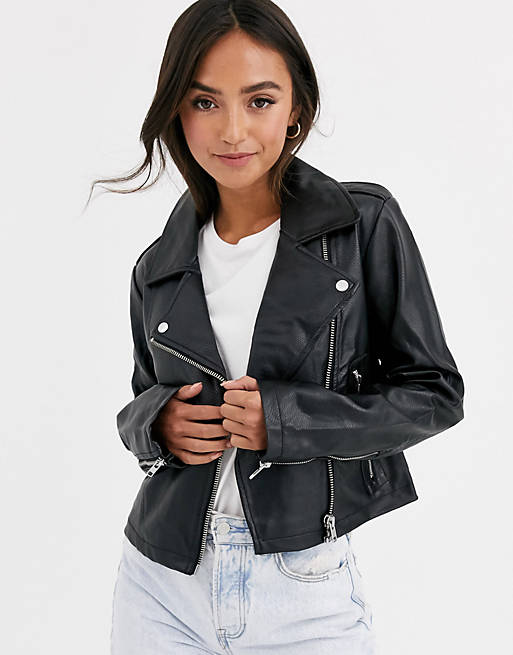 ASOS DESIGN ultimate leather look biker jacket in black | ASOS