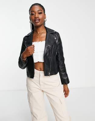 ASOS DESIGN ultimate leather look biker jacket in black