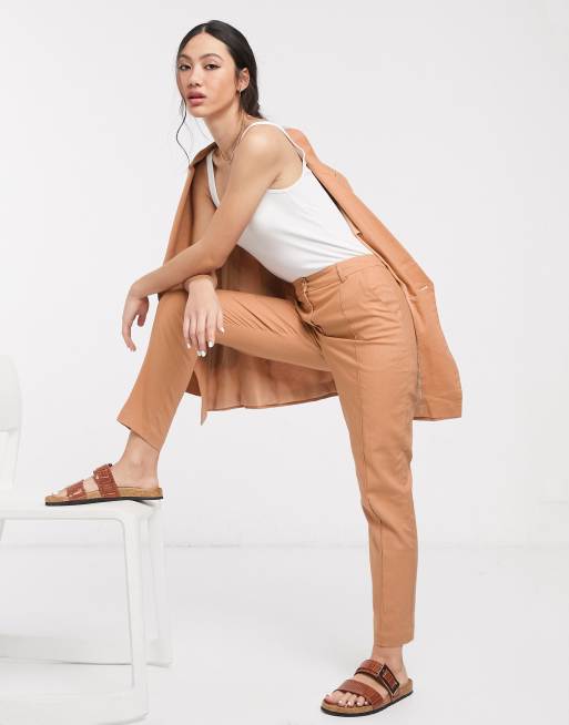 ASOS DESIGN ultimate linen cigarette trousers in beige, 4 of 4