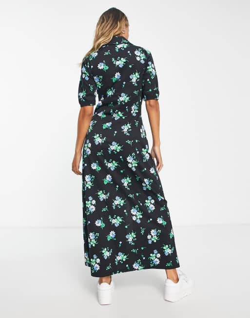 ASOS DESIGN ultimate midi tea dress in black and blue ditsy floral , 2 of 4