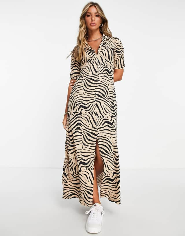 ASOS DESIGN ultimate midi tea dress in camel zebra print