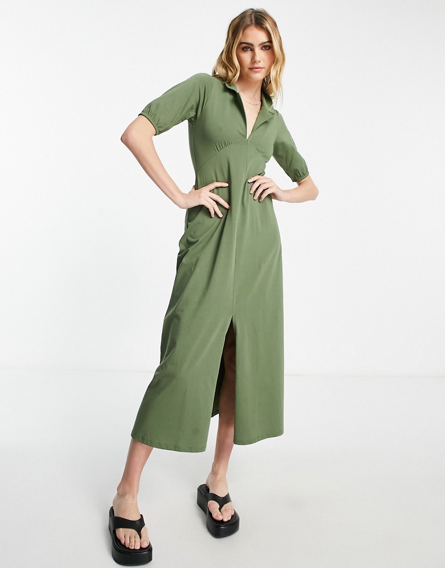 ASOS DESIGN ultimate midi tea dress in khaki-Green