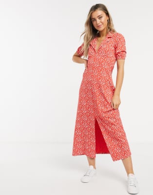 red ditsy tea dress