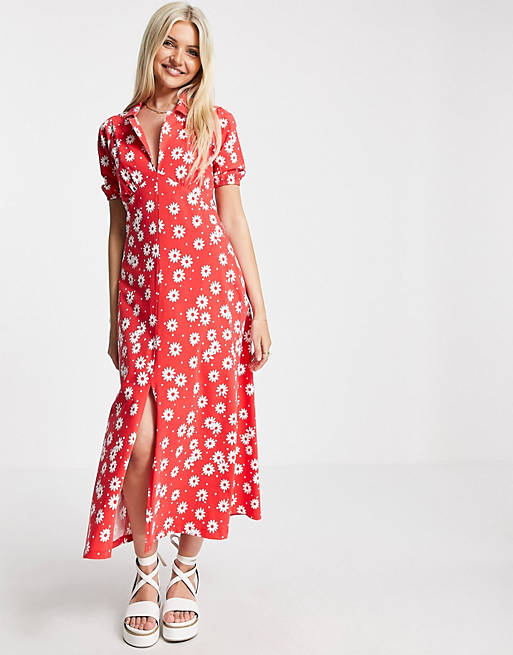 ASOS DESIGN ultimate midi tea dress in red floral print 