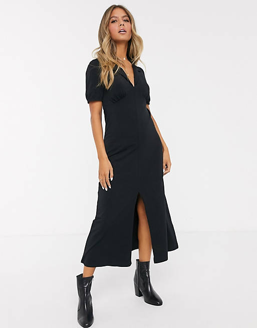 ASOS DESIGN ultimate midi tea dress with collar in black