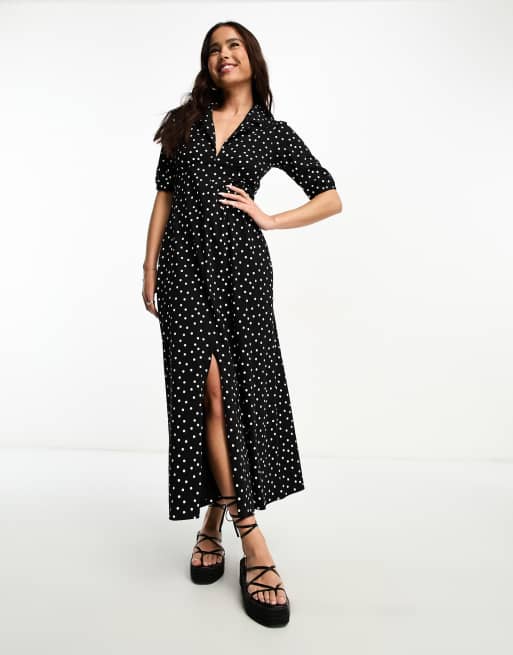 Asos Design Ultimate Midi Tea Dress With Collar In Spot Asos