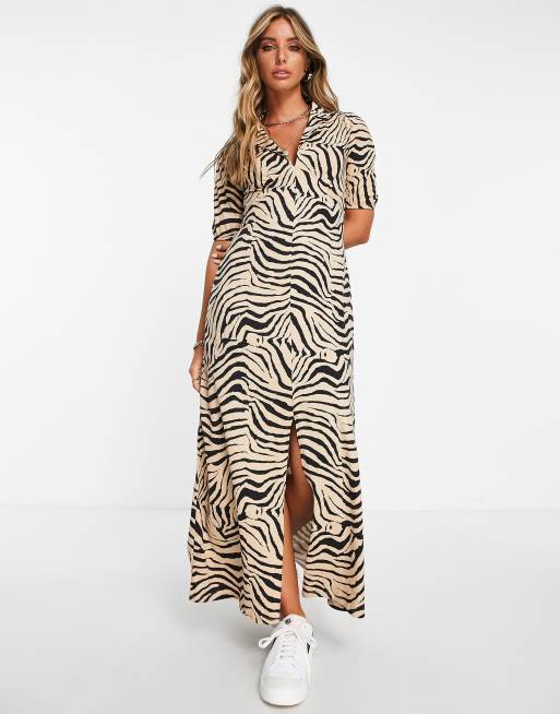 ASOS DESIGN - Ultimate - Nette midi jurk in camelkleurige zebraprint