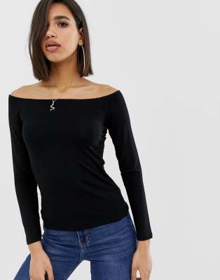 black long sleeve shirt off shoulder