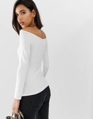 white off the shoulder t shirt